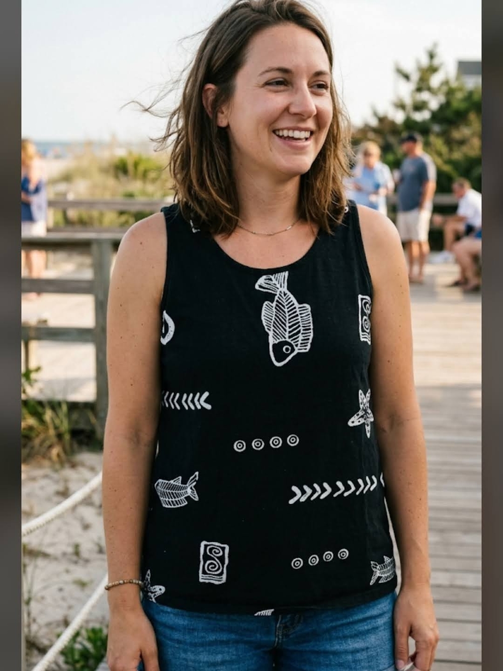 Women’s Black Printed Tank Top - Casual Swim Cover